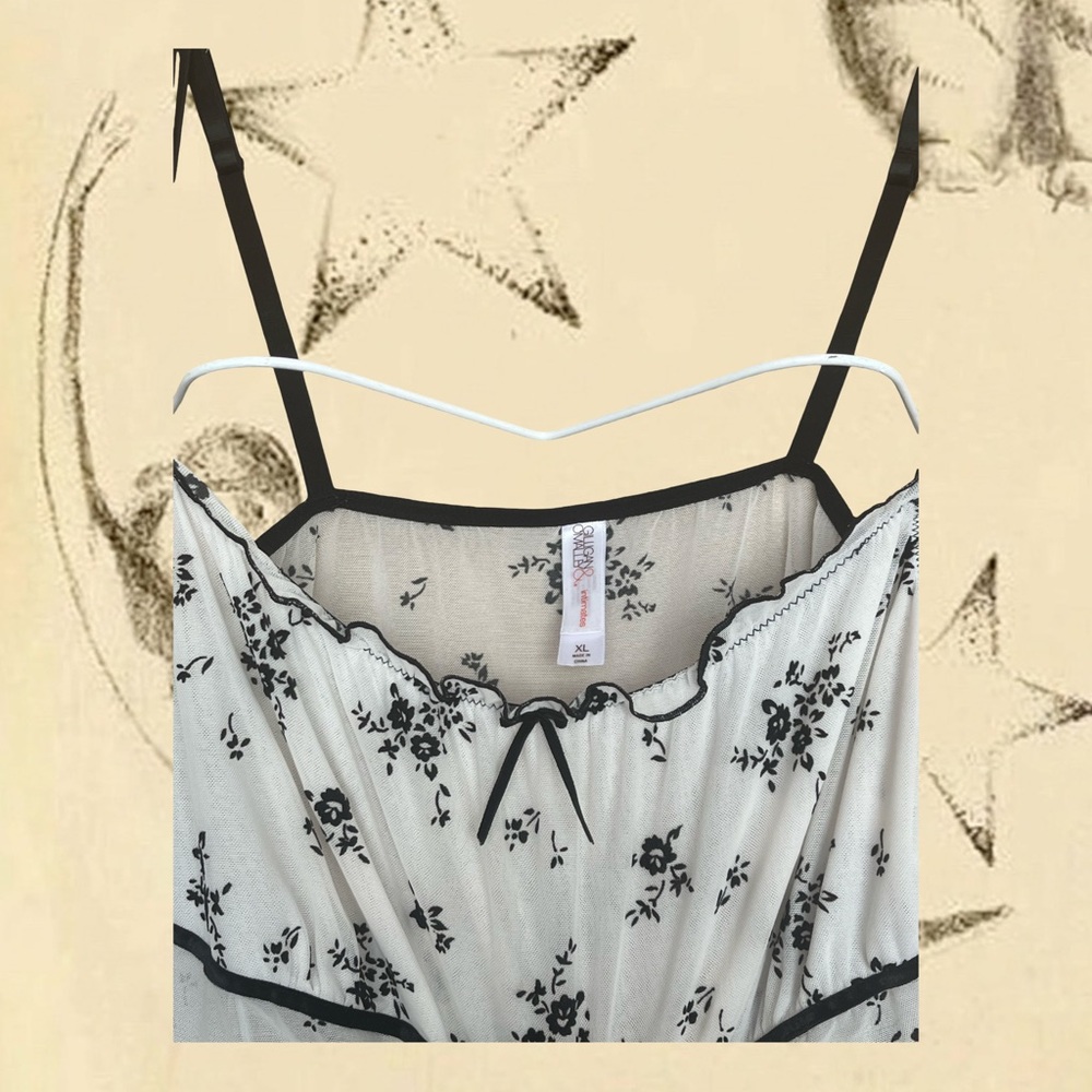 Sheer White Mesh Cami w/ Black Velvet Florals 🖤 - Picture 6 of 7